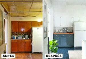 Cocina obscura antes y cocina clara después