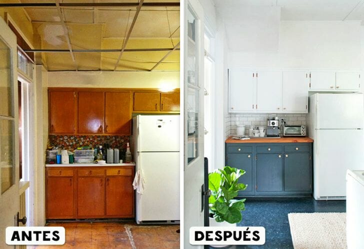Cocina obscura antes y cocina clara después