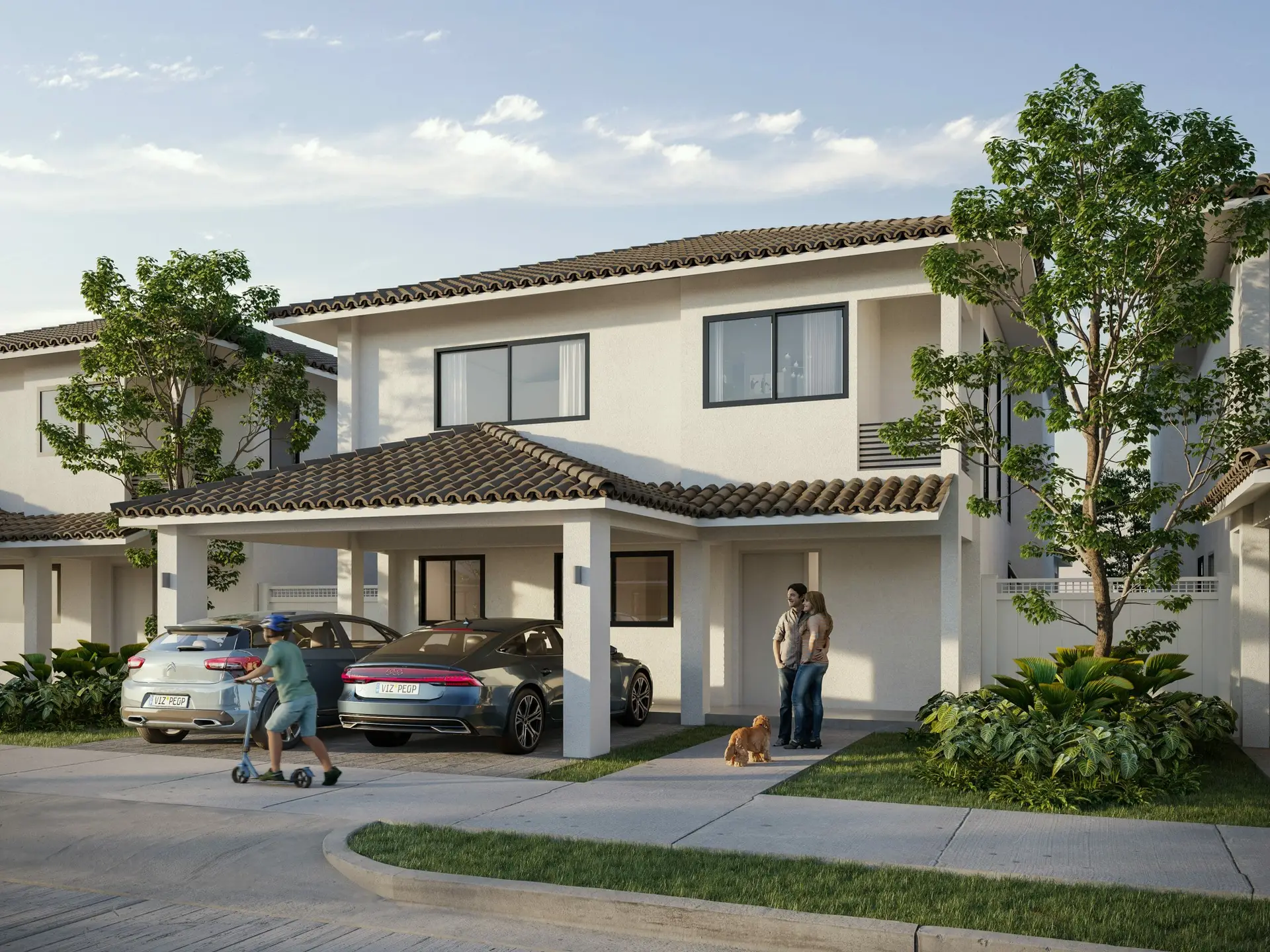 Vista frontal de la fachada del modelo de residencia Noura en Paseo del Norte